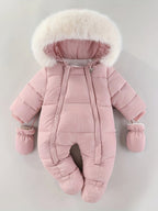 Combinaison d'hiver bébé à capuche, zip intégral, 3 à 24 mois, rose
