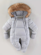 Combinaison d'hiver bébé à capuche, zip intégral, 3 à 24 mois, gris