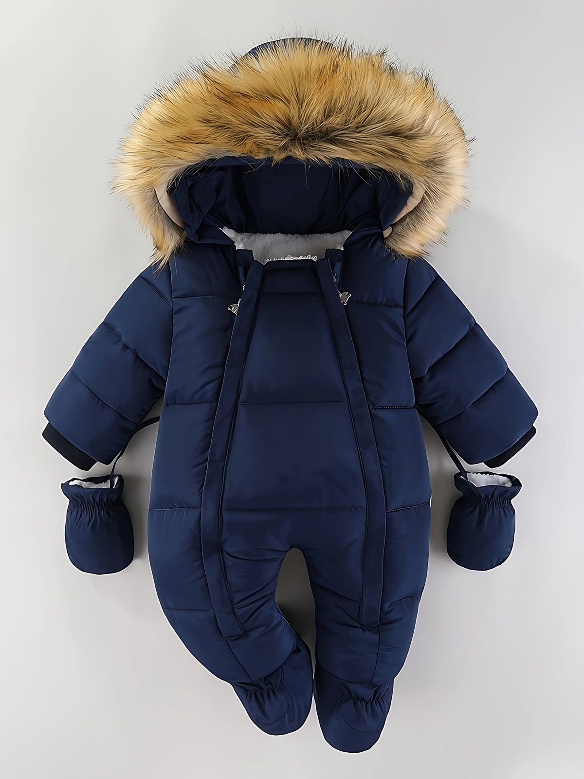 Combinaison d'hiver bébé à capuche, zip intégral, 3 à 24 mois, bleu marine