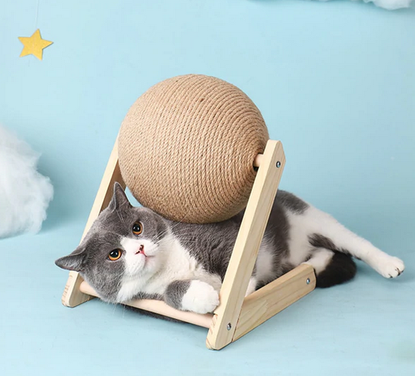 Griffoir boule en sisal pour chat, socle en bois, trois tailles