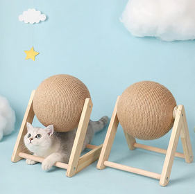 Griffoir boule en sisal pour chat, socle en bois, trois tailles