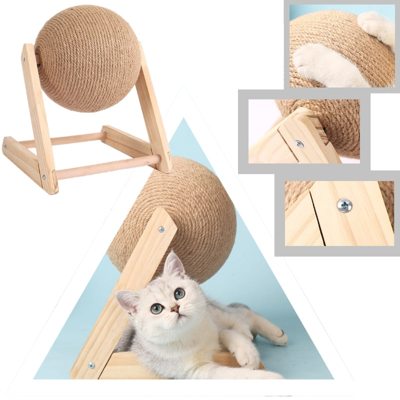 Griffoir boule en sisal pour chat, socle en bois, trois tailles