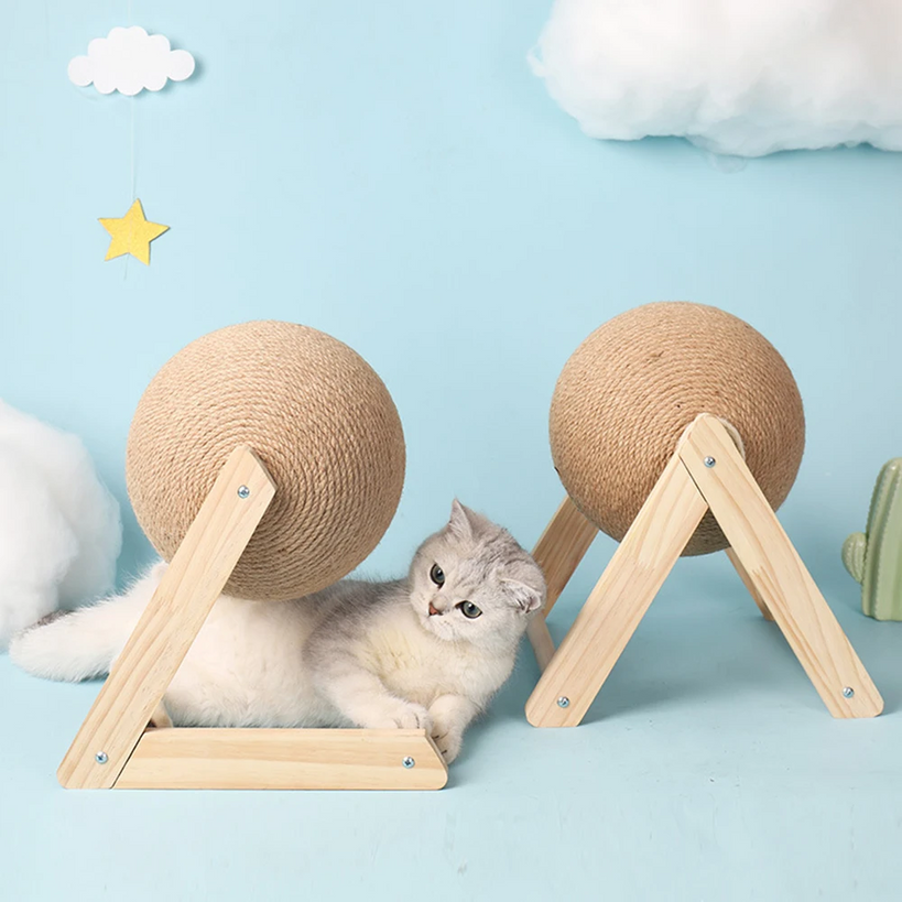 Griffoir boule en sisal pour chat, socle en bois, trois tailles