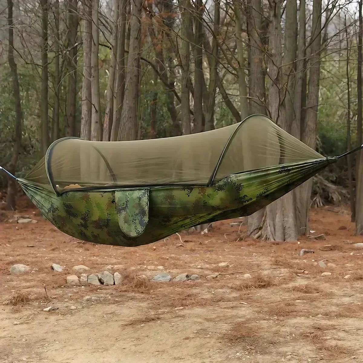 Hamac de camping à moustiquaire intégrée, jusqu'à 200 kg, camouflage