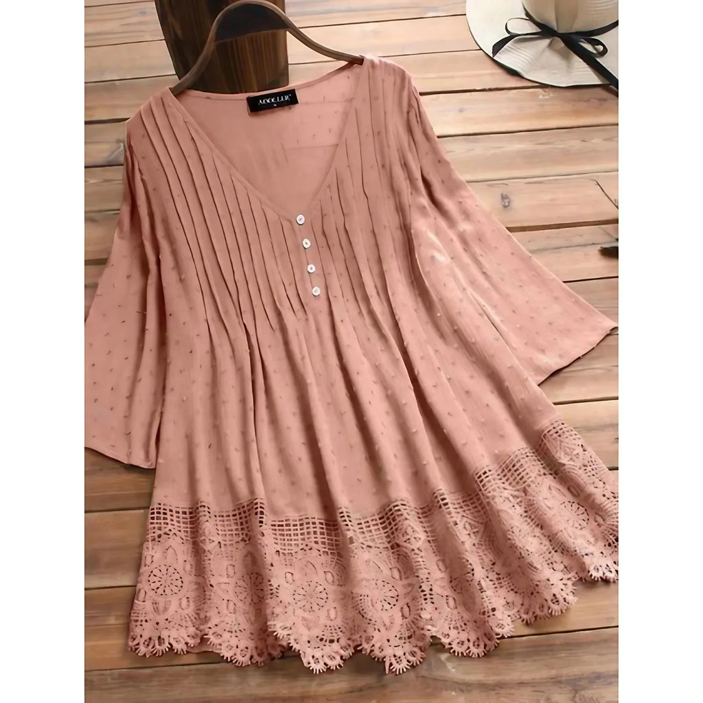 Haut en dentelle femme col V, quatre coloris, du S au 5XL, rose