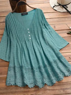 Haut en dentelle femme col V, quatre coloris, du S au 5XL, bleu-vert