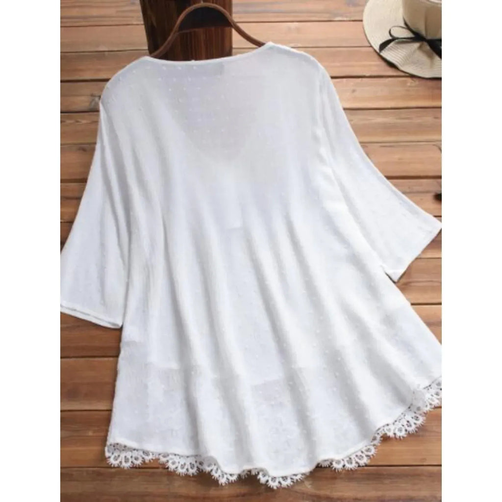 Haut en dentelle femme col V, quatre coloris, du S au 5XL