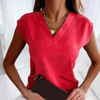Top femme sans manches à col V, blouse légère, du XS au 3XL, rouge