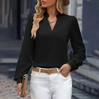 Haut femme col V à manches longues, rose, blanc ou noir, noir