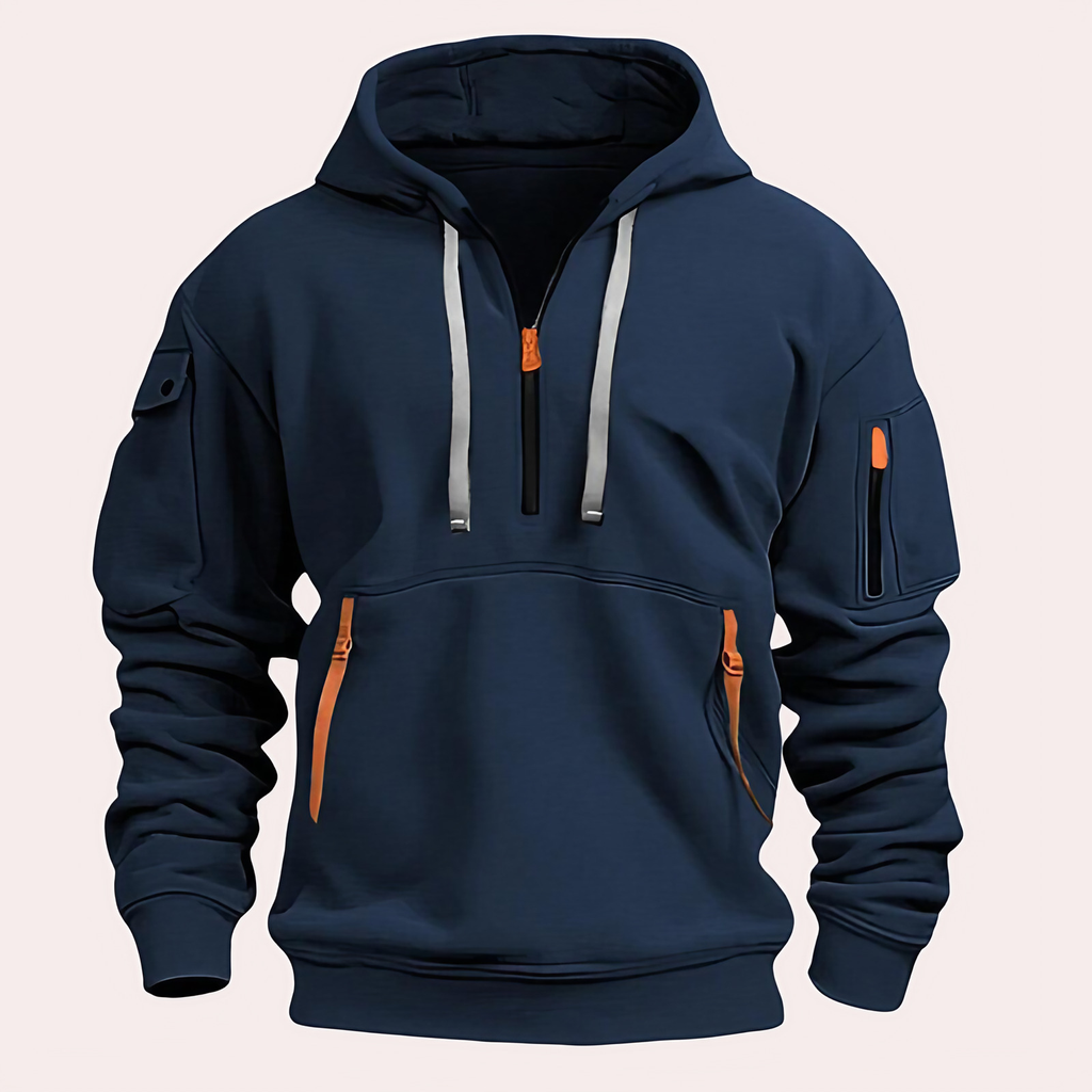 Sweat à capuche homme, capuche réglable, quatre coloris, bleu marine