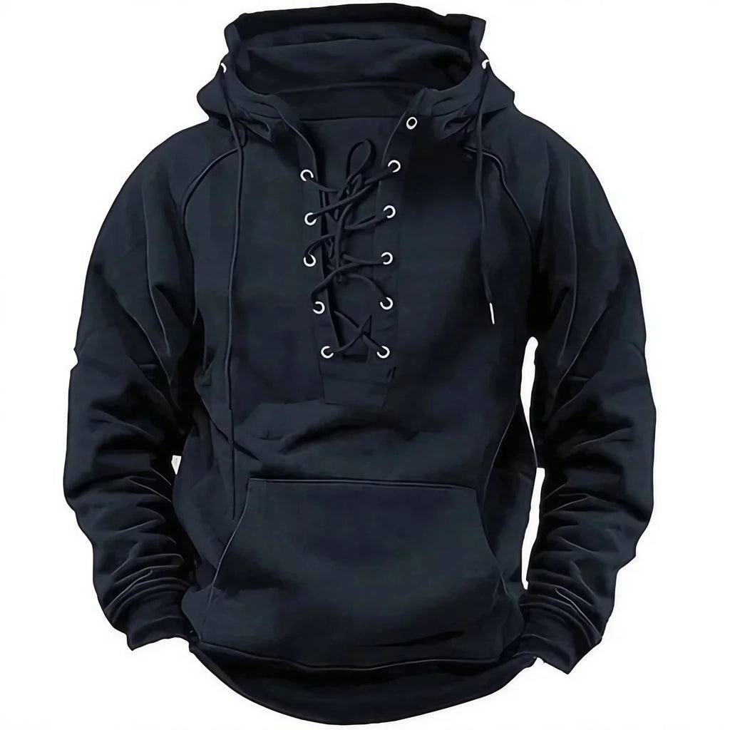 Sweat à capuche homme à laçage, coupe décontractée, du S au 3XL, noir