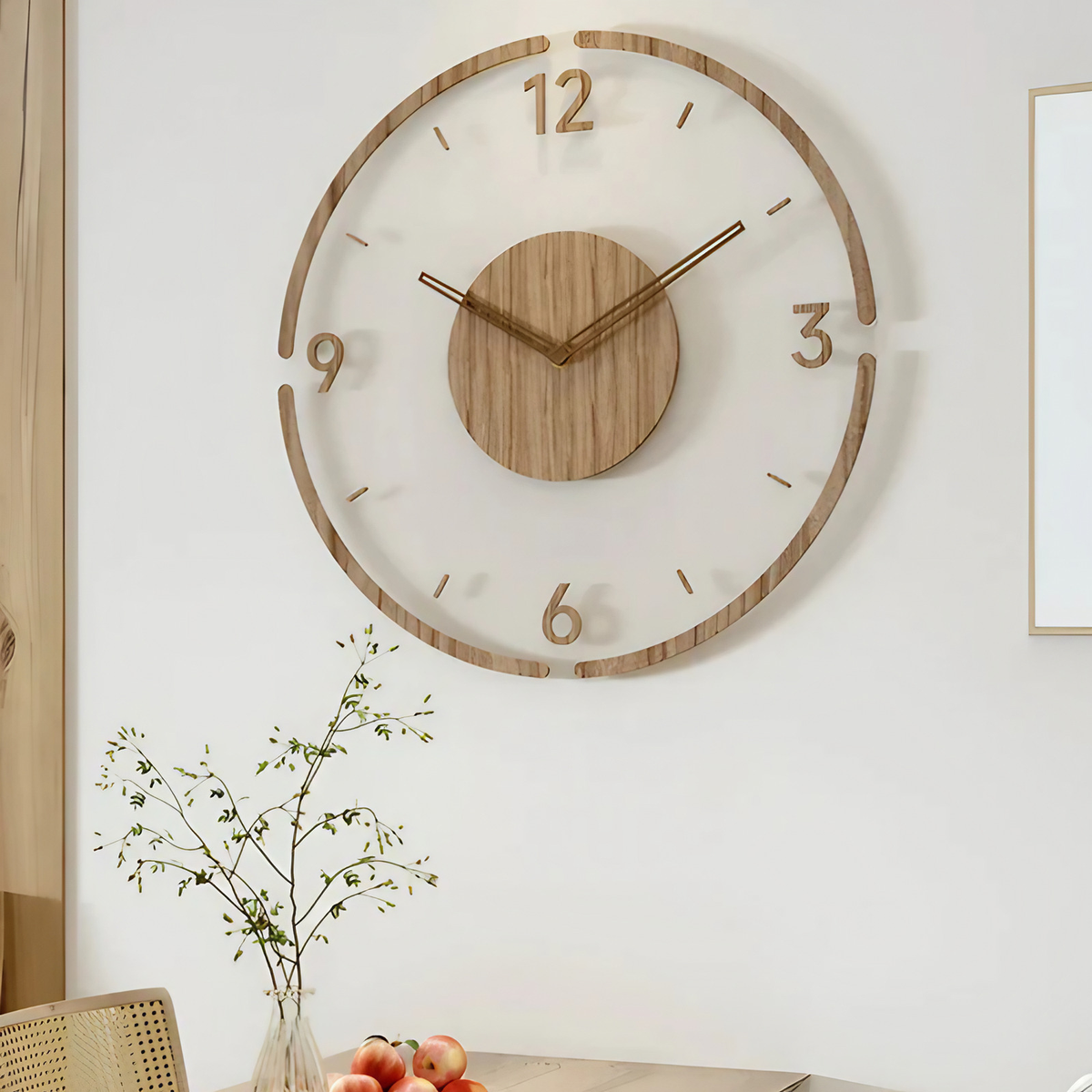 Horloge murale silencieuse en acrylique et bois, 30 cm