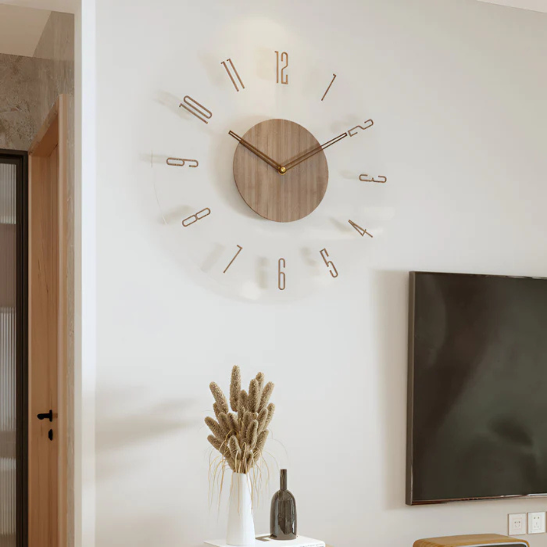 Horloge murale silencieuse en acrylique et bois, 30 cm