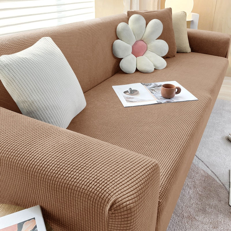 Housse de canapé extensible lavable, quatre tailles, dix coloris, marron