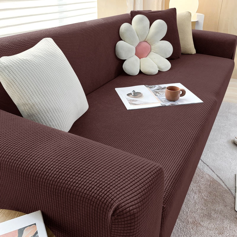 Housse de canapé extensible lavable, quatre tailles, dix coloris, marron foncé