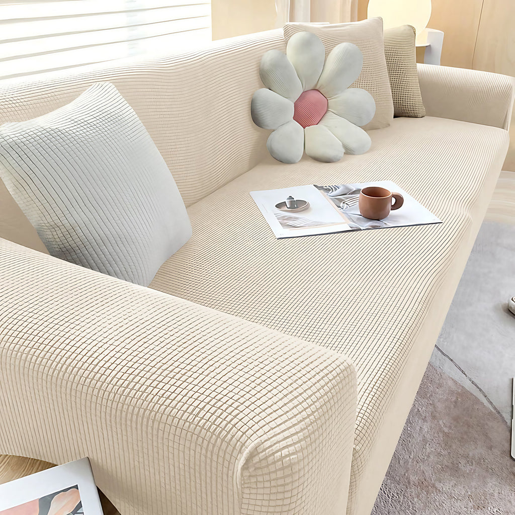 Housse de canapé extensible antidérapante, de 1 à 4 places, beige jaune