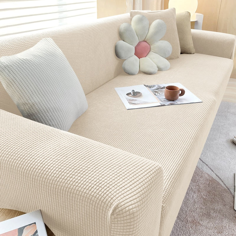 Housse de canapé extensible antidérapante, de 1 à 4 places, beige jaune