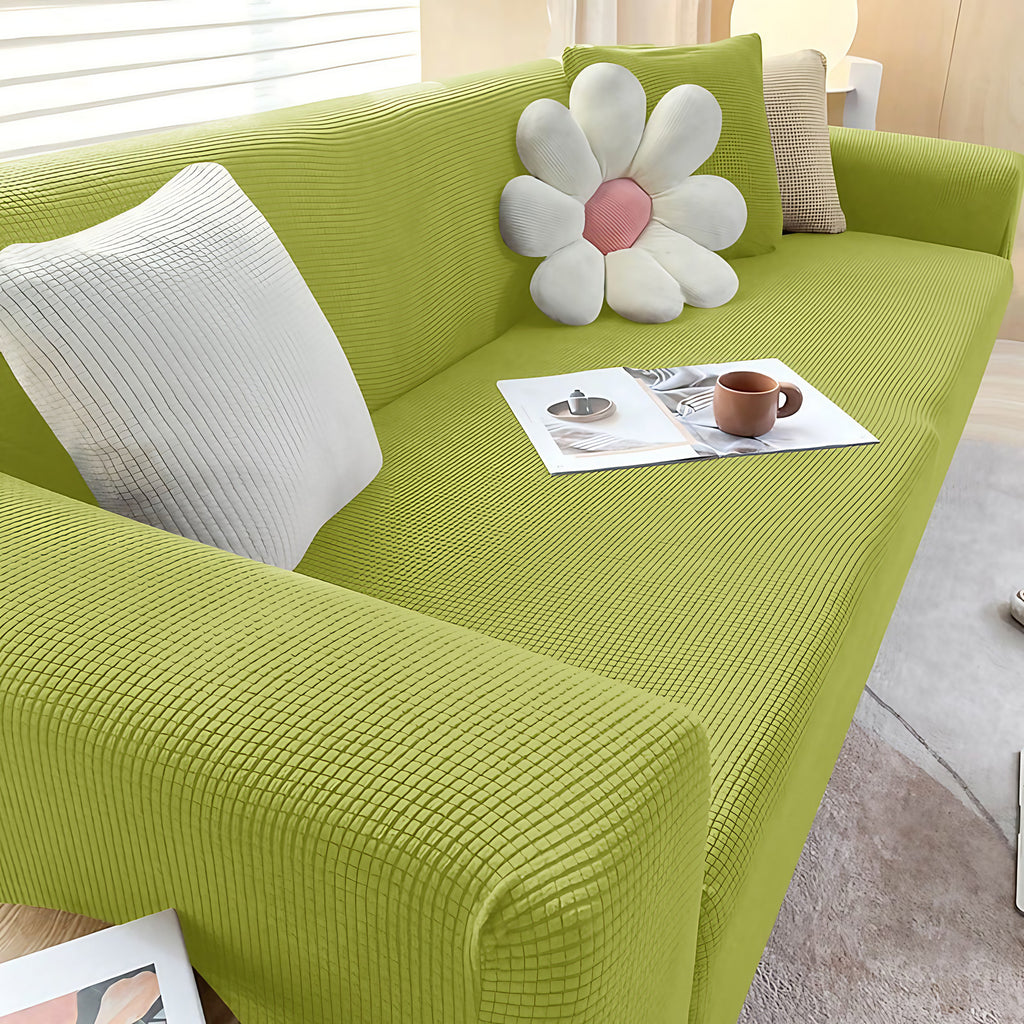 Housse de canapé extensible antidérapante, de 1 à 4 places, vert herbe