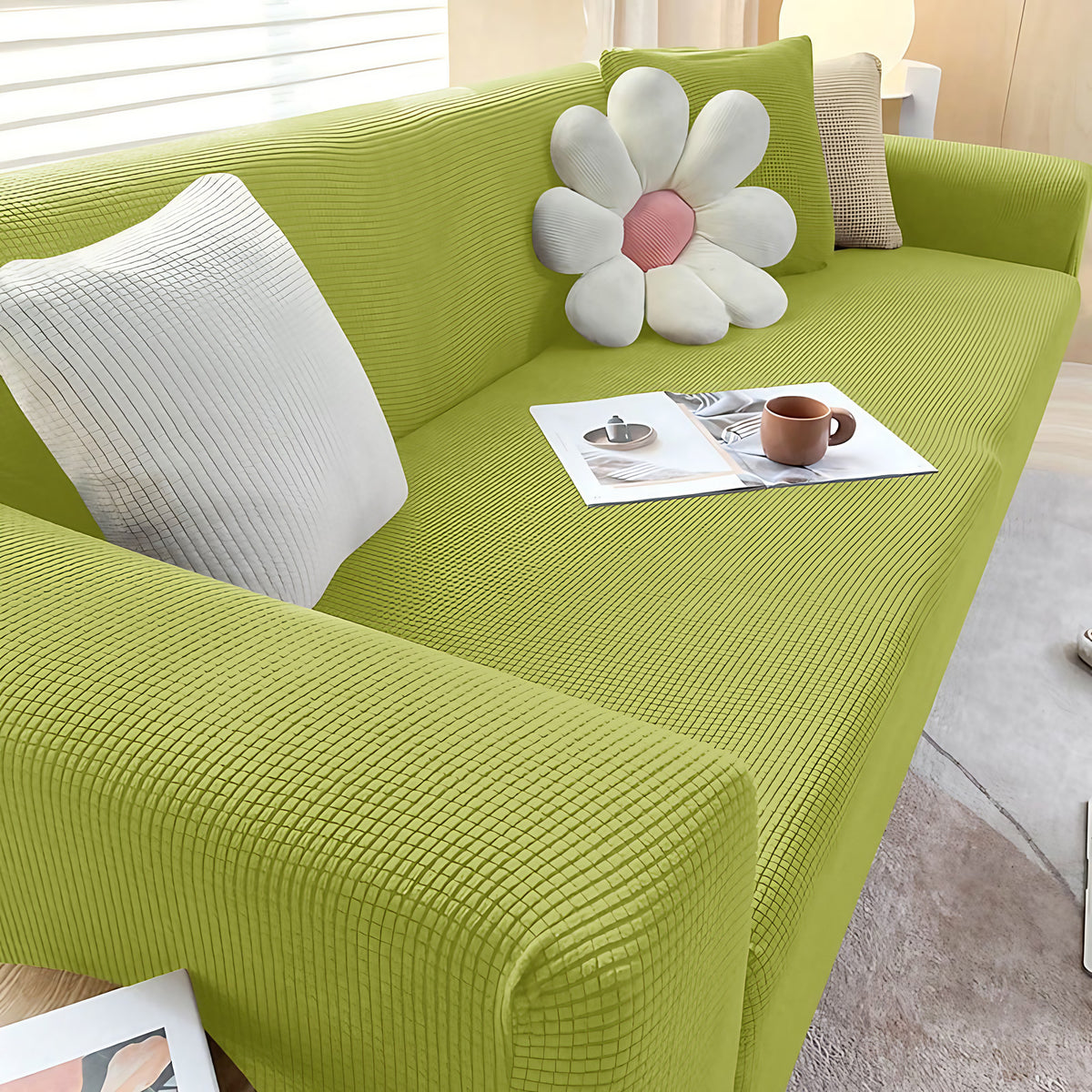 Housse de canapé extensible antidérapante, de 1 à 4 places, vert herbe