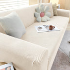 Housse de canapé extensible antidérapante, de 1 à 4 places, beige blanc