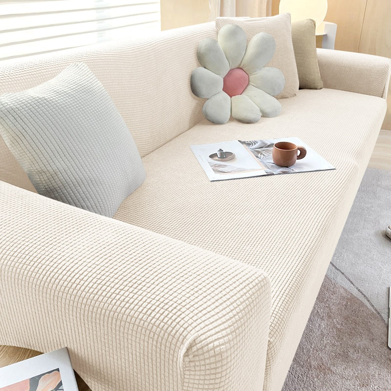 Housse de canapé extensible antidérapante, de 1 à 4 places, beige blanc