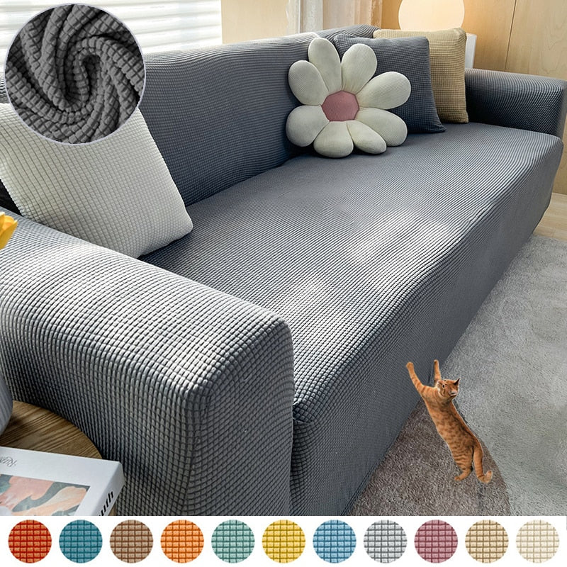 Housse de canapé extensible antidérapante, de 1 à 4 places, gris clair