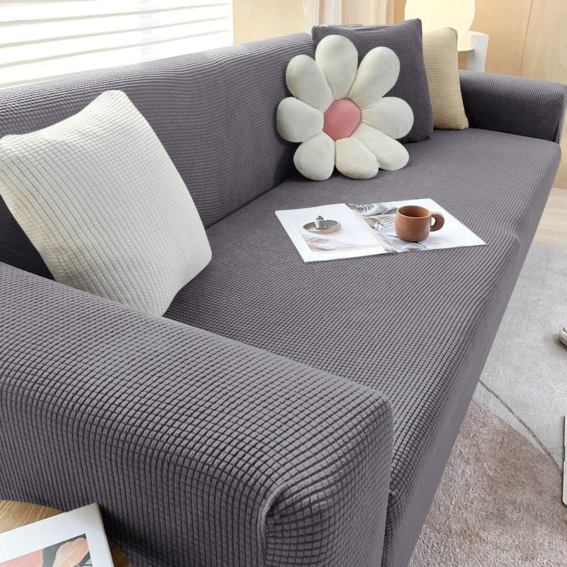 Housse de canapé extensible antidérapante, de 1 à 4 places, gris foncé