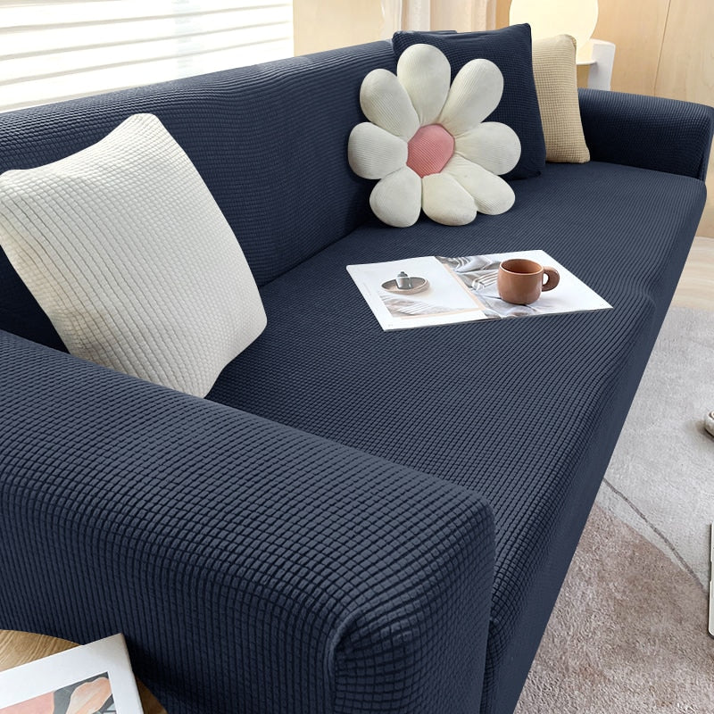 Housse de canapé extensible antidérapante, de 1 à 4 places, bleu foncé