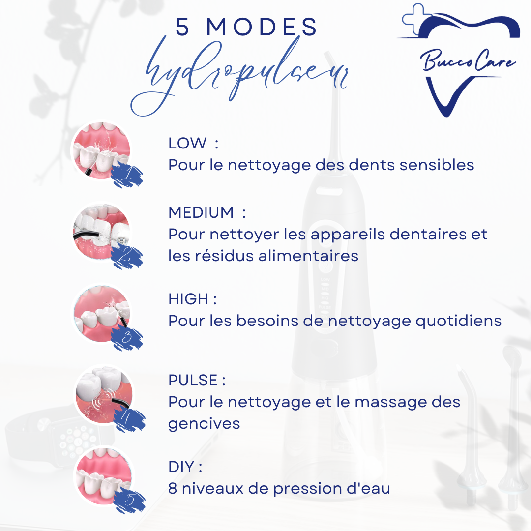 Hydropulseur dentaire sans fil rechargeable, plusieurs embouts