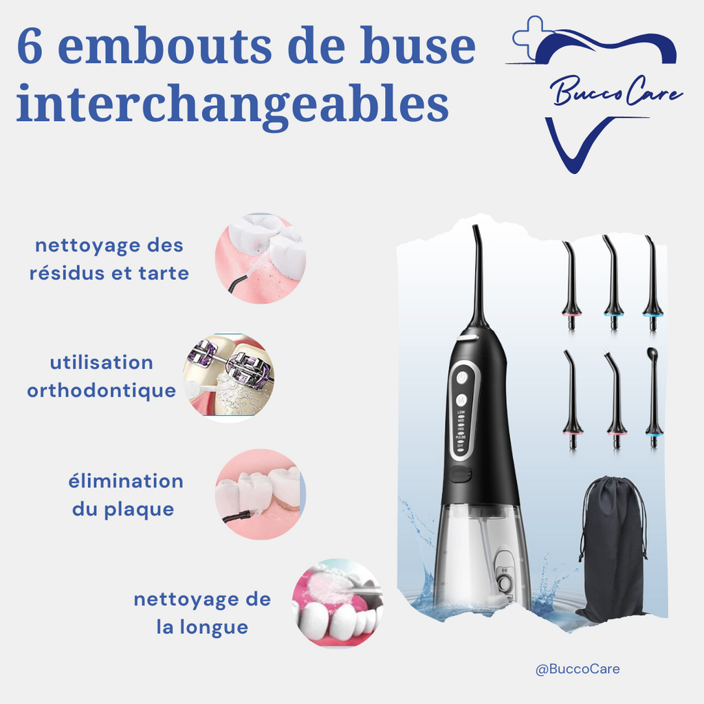 Hydropulseur dentaire sans fil rechargeable, plusieurs embouts