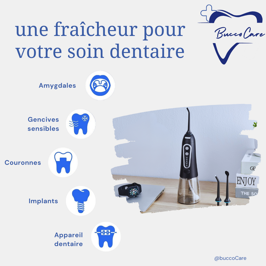 Hydropulseur dentaire sans fil rechargeable, plusieurs embouts