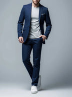 Costume homme slim deux pièces, veste et pantalon, S au 6XL, bleu marine