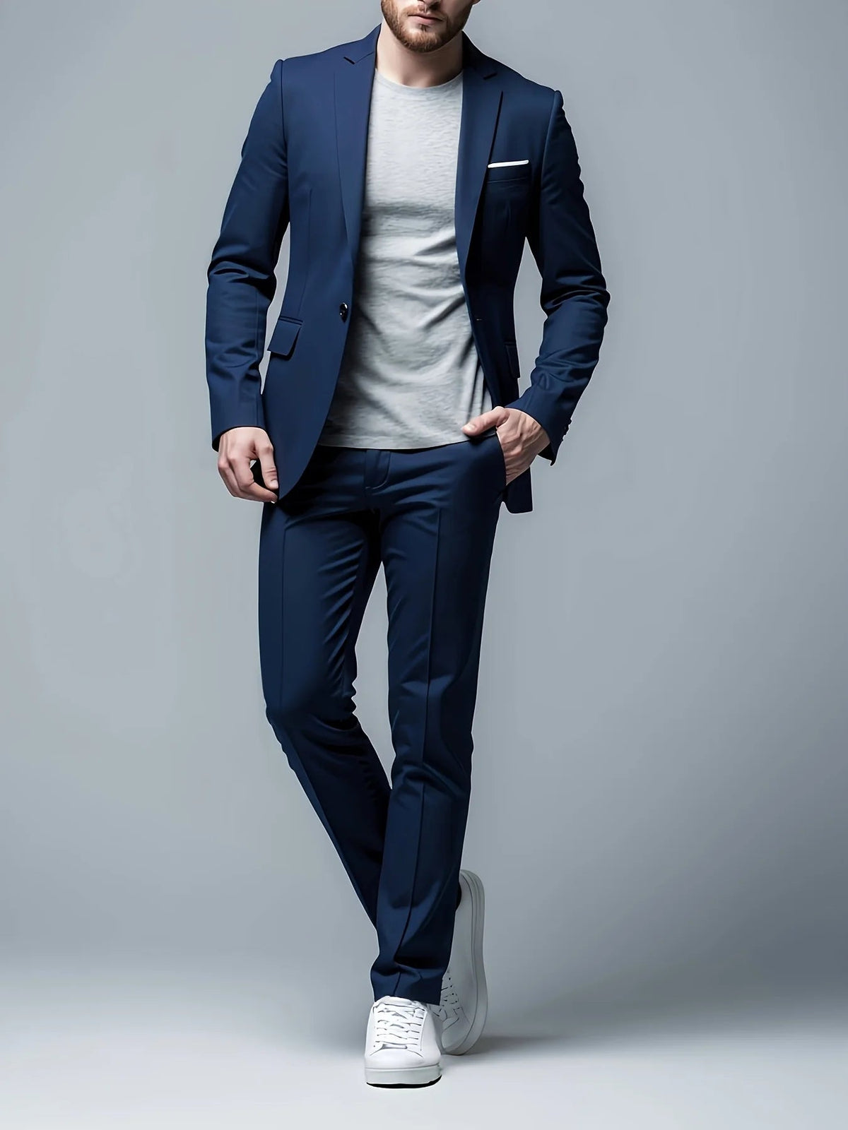 Costume homme slim deux pièces, veste et pantalon, S au 6XL, bleu marine
