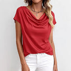 Top femme à manches courtes, col rond, coupe ample et droite, rouge