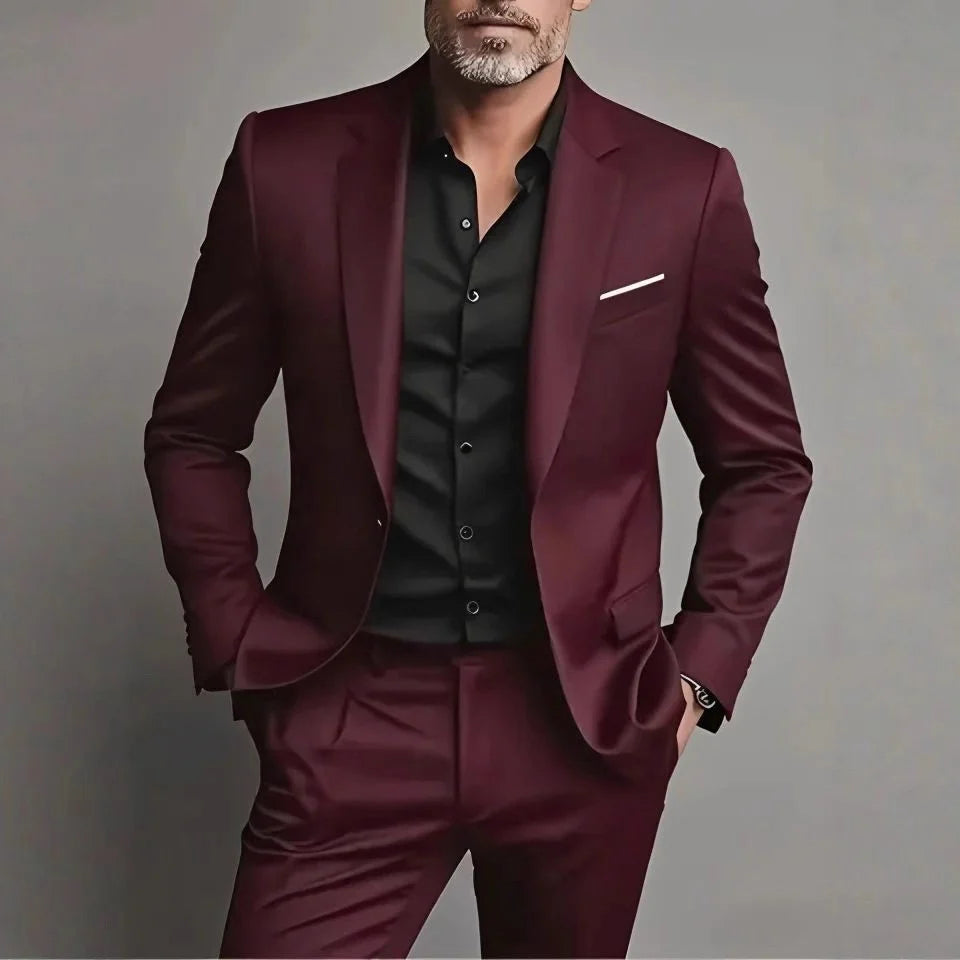 Costume homme slim deux pièces, veste et pantalon, S au 6XL, rouge vin