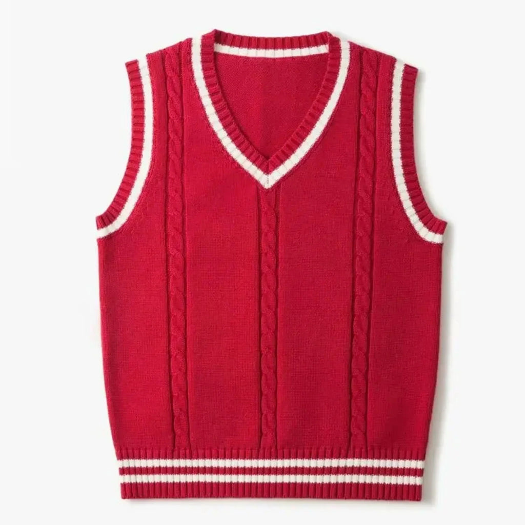 Pull sans manches homme col V en maille épaisse, cinq coloris, rouge