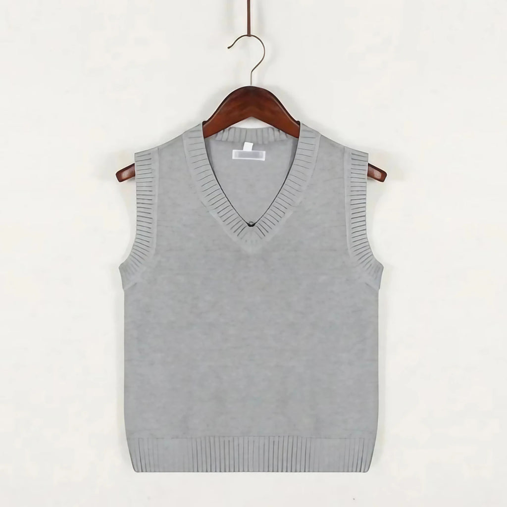Pull sans manches homme col V en maille épaisse, cinq coloris, gris