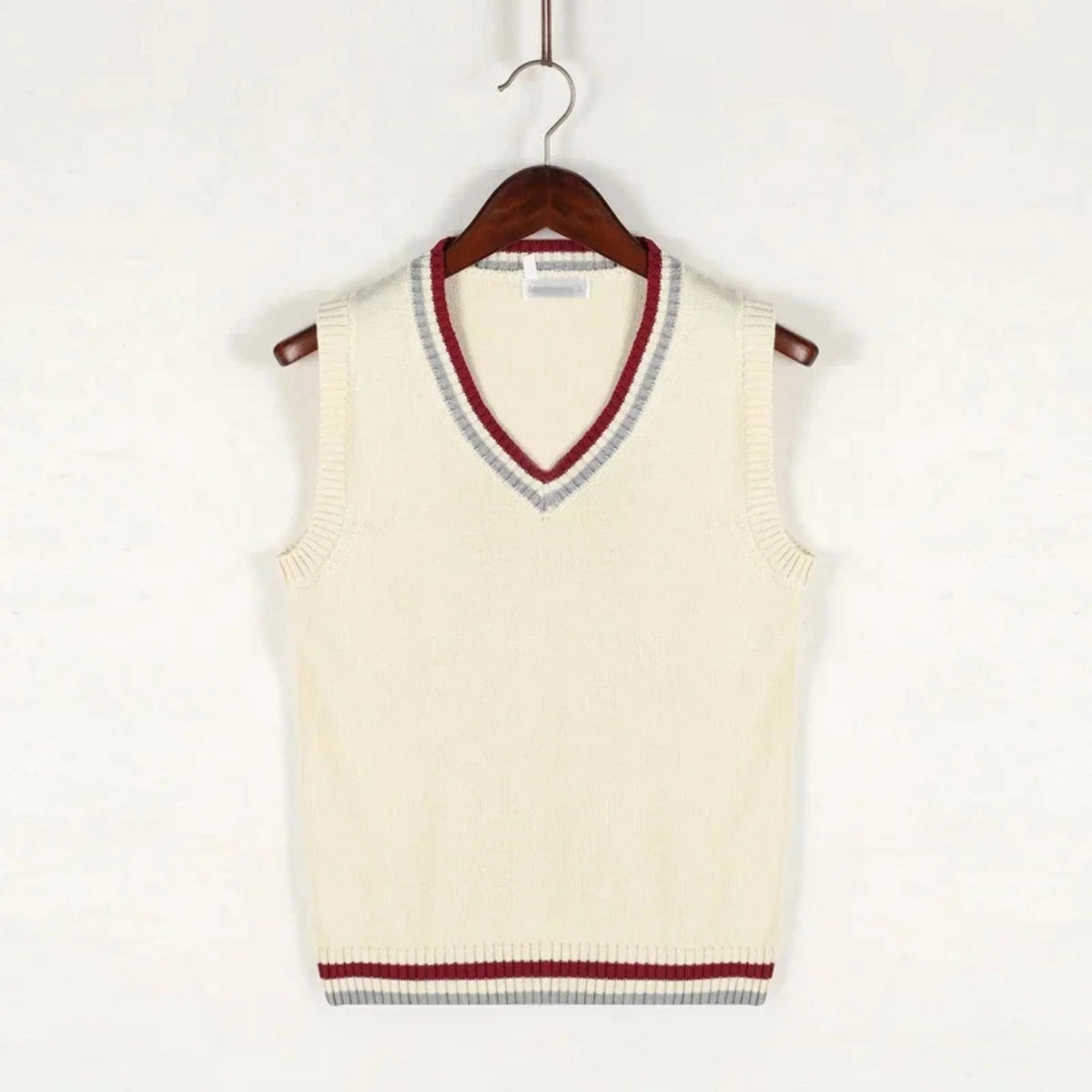 Pull sans manches homme col V en maille épaisse, cinq coloris, beige