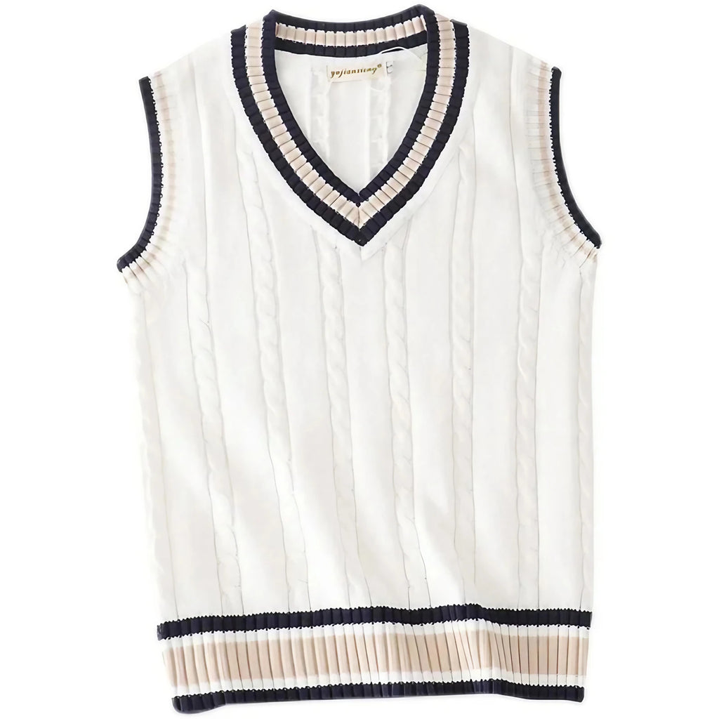Pull sans manches homme col V en maille épaisse, cinq coloris, blanc
