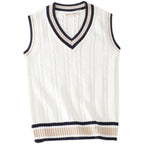 Pull sans manches homme col V en maille épaisse, cinq coloris, blanc