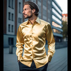 Chemise homme en satin, finition brillante, huit coloris, jaune
