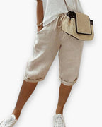 Short femme ample et léger à poches, cinq coloris, du S au 2XL, beige