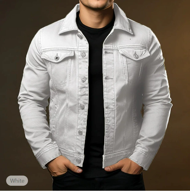 Veste en jean homme boutonnée à poches, quatre coloris, blanc