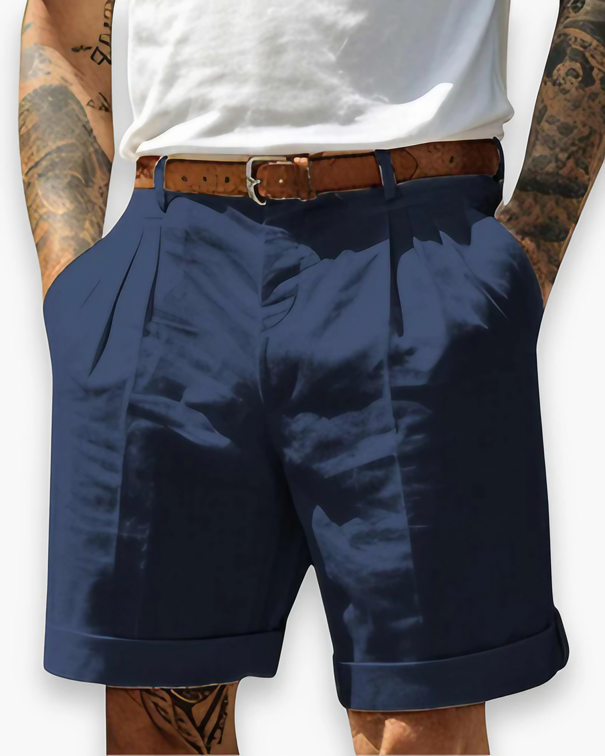 Short homme coupe ajustée, coutures renforcées, cinq coloris, bleu