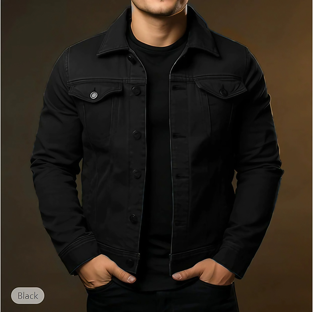 Veste en jean homme boutonnée à poches, quatre coloris, noir