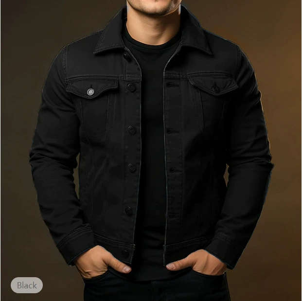 Veste en jean homme boutonnée à poches, quatre coloris, noir