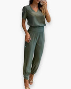 Combinaison femme ajustée à col V, neuf coloris, du S au 2XL, vert militaire