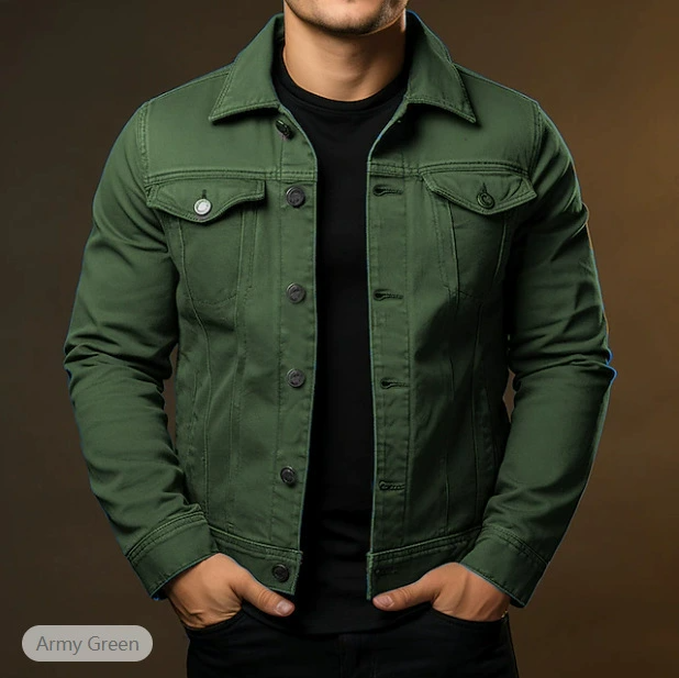 Veste en jean homme boutonnée à poches, quatre coloris, vert