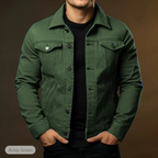 Veste en jean homme boutonnée à poches, quatre coloris, vert