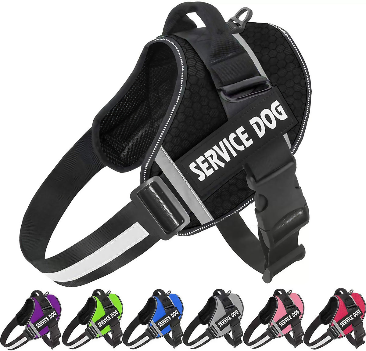 Harnais anti-traction pour chien personnalisable, réfléchissant, noir